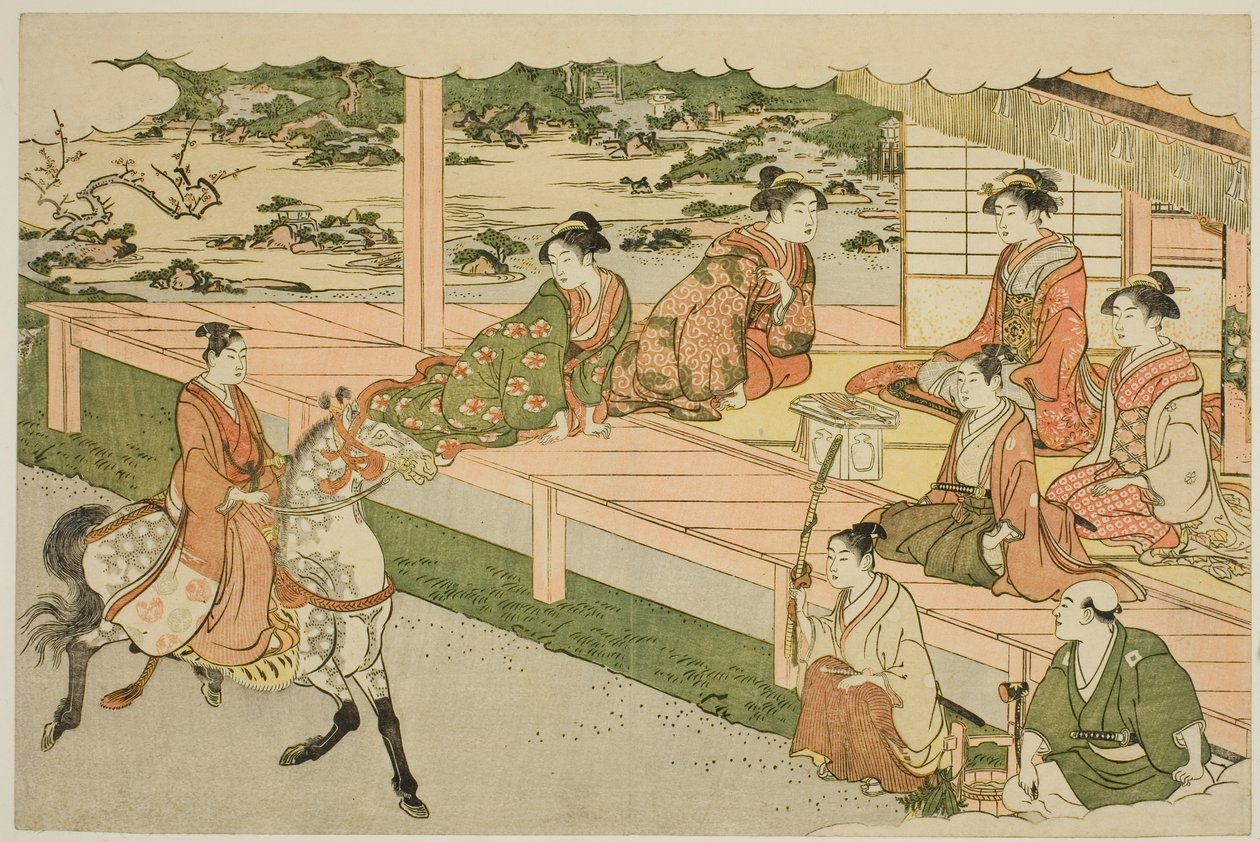 Den første ridetur i det nye år (Uma norizome), fra den illustrerede bog "Colors of the Triple Dawn (Saishiki mitsu no asa)" af Torii Kiyonaga