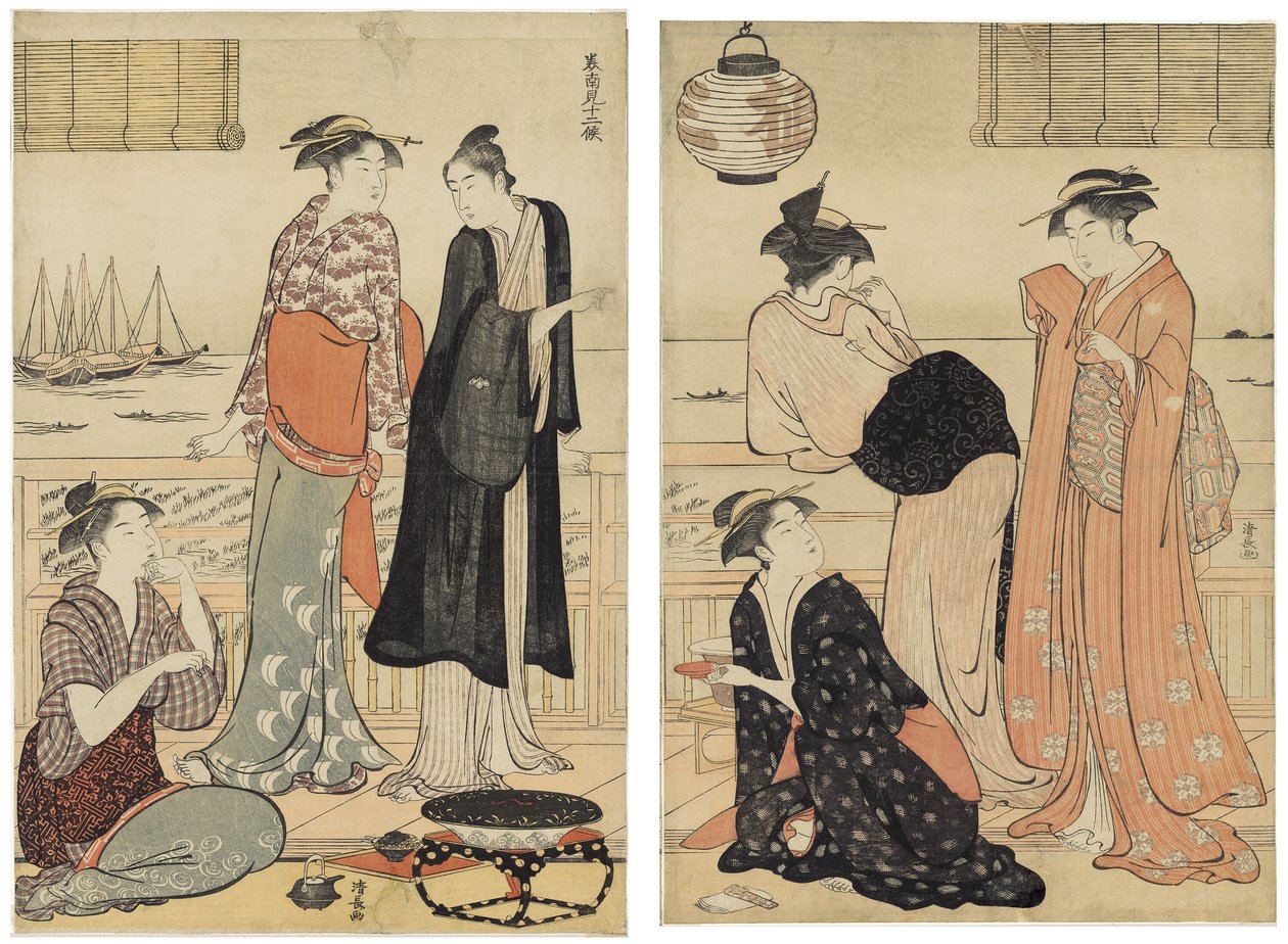 The Sixth Month, Enjoying the Evening Cool in a Teahouse, fra serien De tolv måneder i det sydlige kvarter (Minami jūni kō) af Torii Kiyonaga