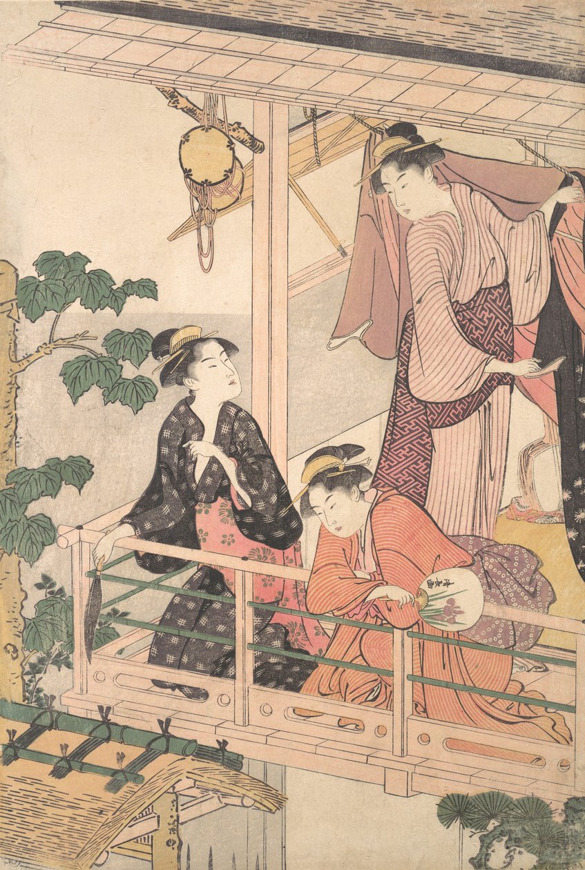 Tre kvinder på en altan, ca. 1786. af Torii Kiyonaga