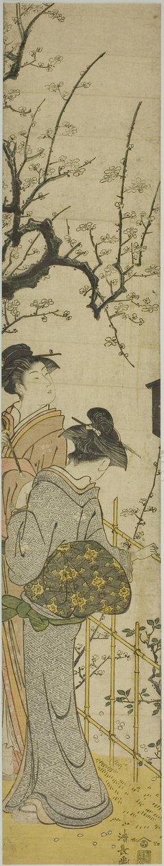 To kvinder, der ser blommeblomster af Torii Kiyonaga