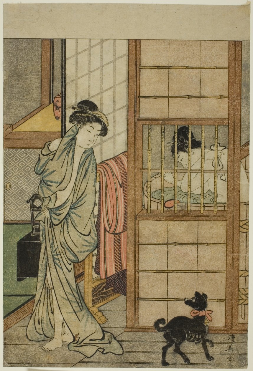 Woman After a Bath, fra "Sammenligning af lokkende skønheder (Irokurabe enpu sugata)" af Torii Kiyonaga