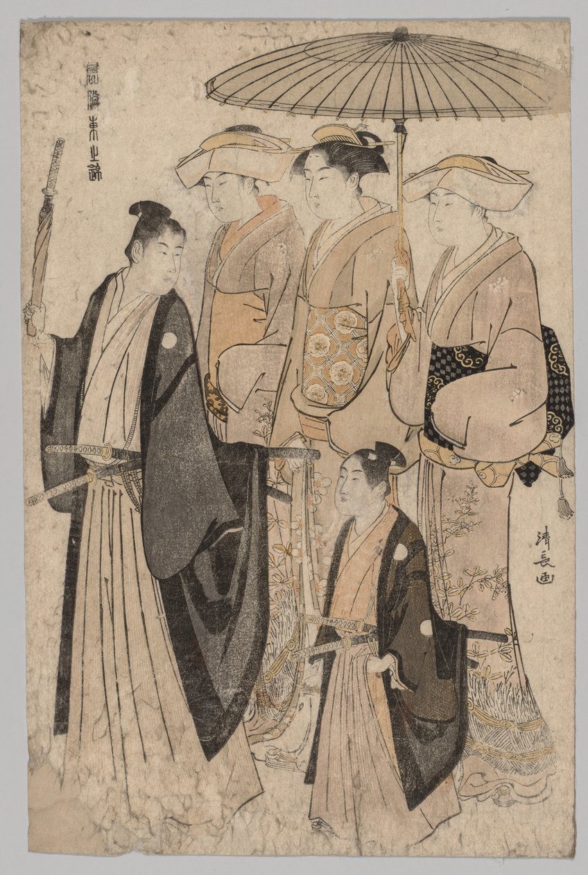 Kvinde fra Yoshiwara og ledsagere, 1752-1815. af Torii Kiyonaga