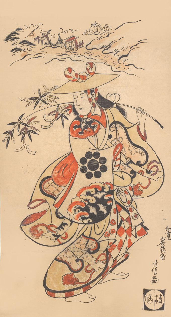 Skuespiller Sawamura Kodenji som kvinde på tidspunktet for Tanabata-festivalen, 1698. af Torii Kiyonobu I