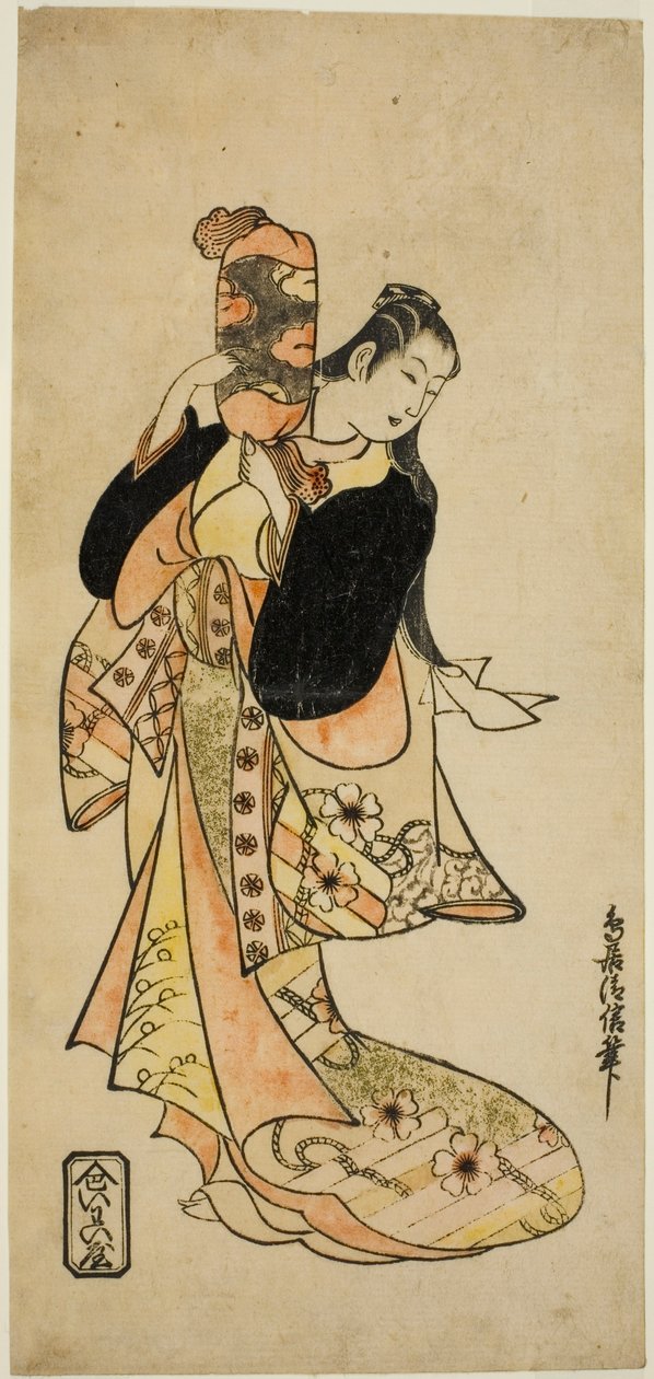 Skuespilleren Ichikawa Monnosuke I som Oiso no Tora i stykket "Nigiwai Suehiro Soga", opført på Morita Theatre i den første måned, 1721 (?) af Torii Kiyonobu I