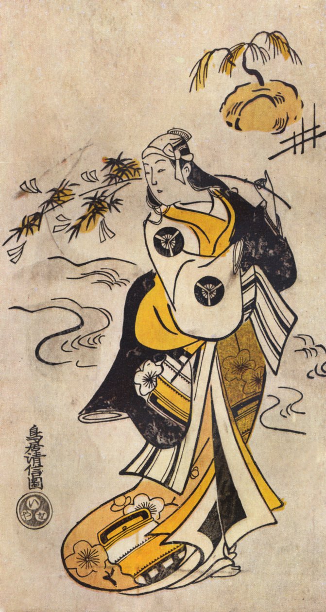 Ung japansk kvinde i kimono af Torii Kiyonobu I