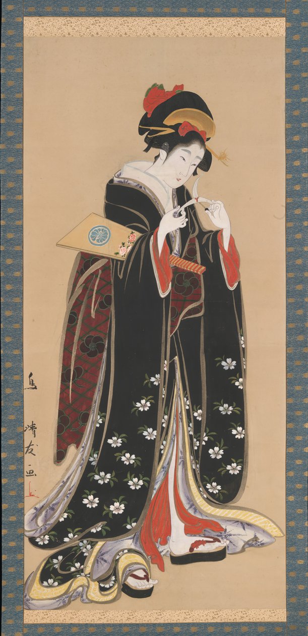 Kvinde med Battledore og fjerbold, 1815-20. af Torii Kiyotomo
