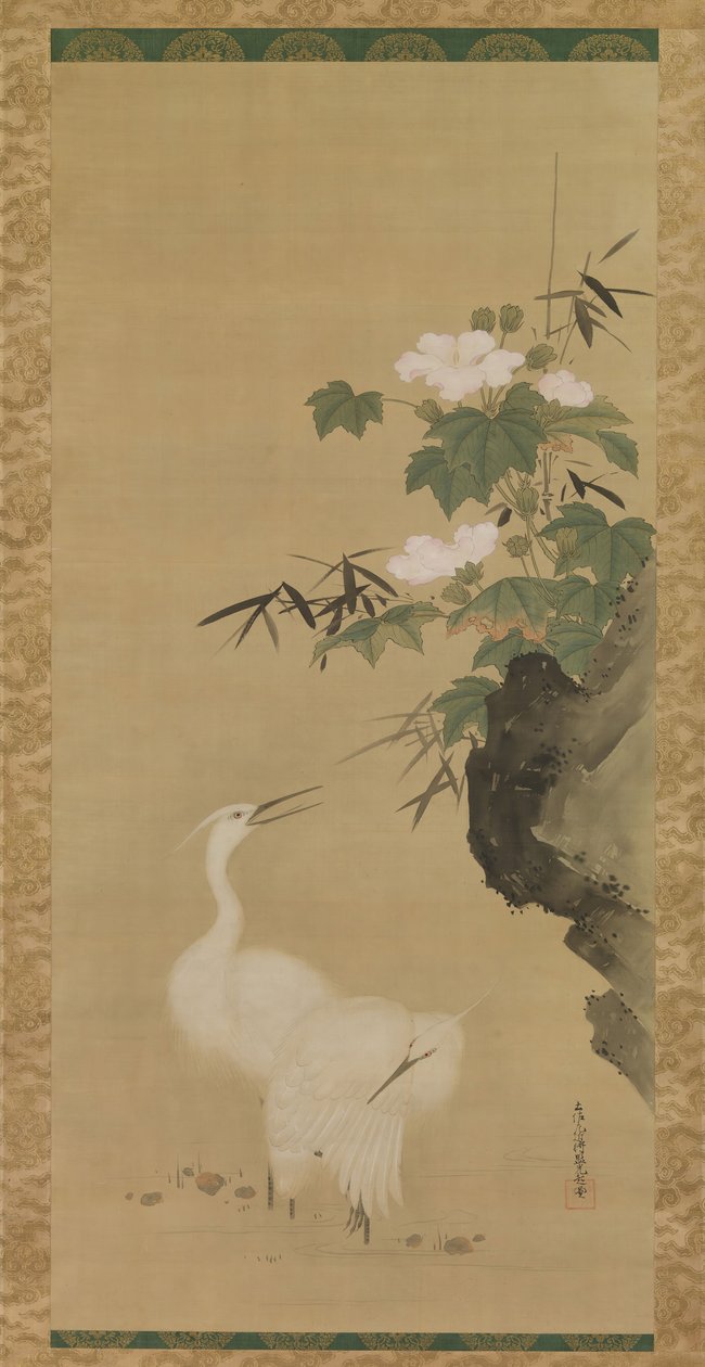 Egrets and Cotton Roses, midten til slutningen af det 17. århundrede. af Tosa Mitsuoki