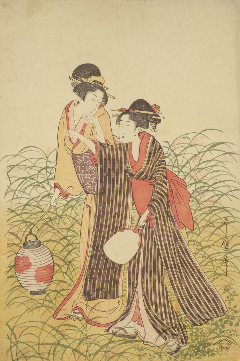 To damer, Edo-perioden (1603-1868) (farvet træbloktryk) af Toshusai Sharaku