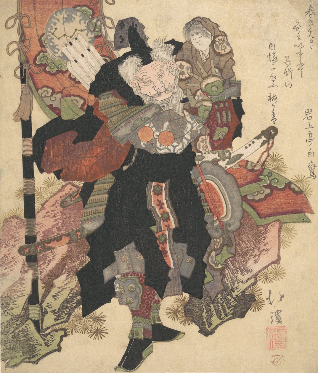 Kinesisk kriger, der bærer et barn på sine skuldre, ca. 1825. af Totoya Hokkei
