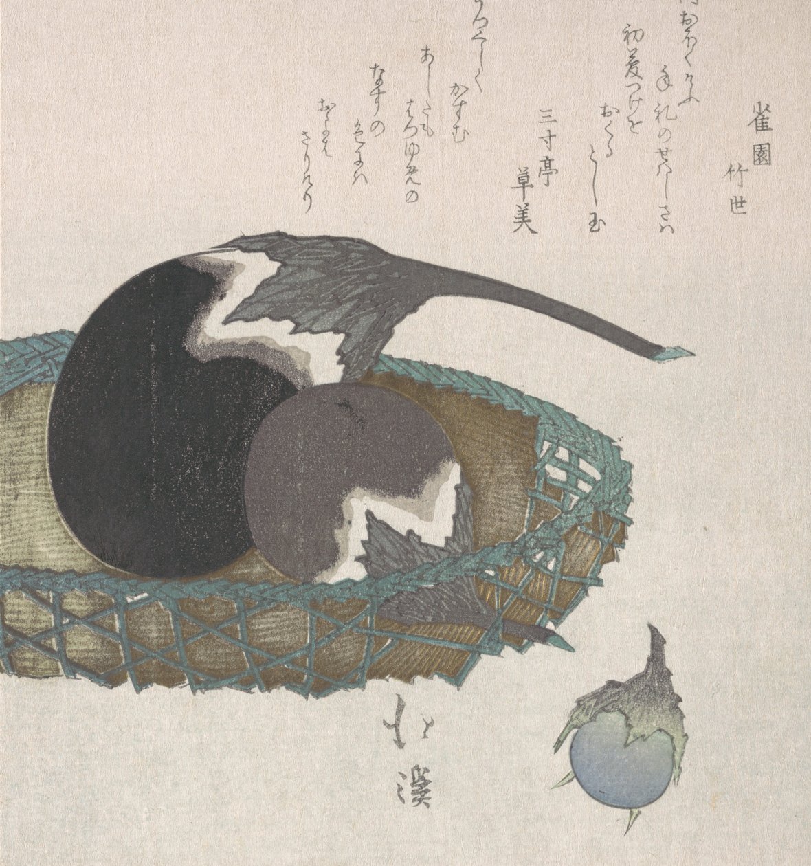 Auberginer i en kurv, 1800-tallet. af Totoya Hokkei