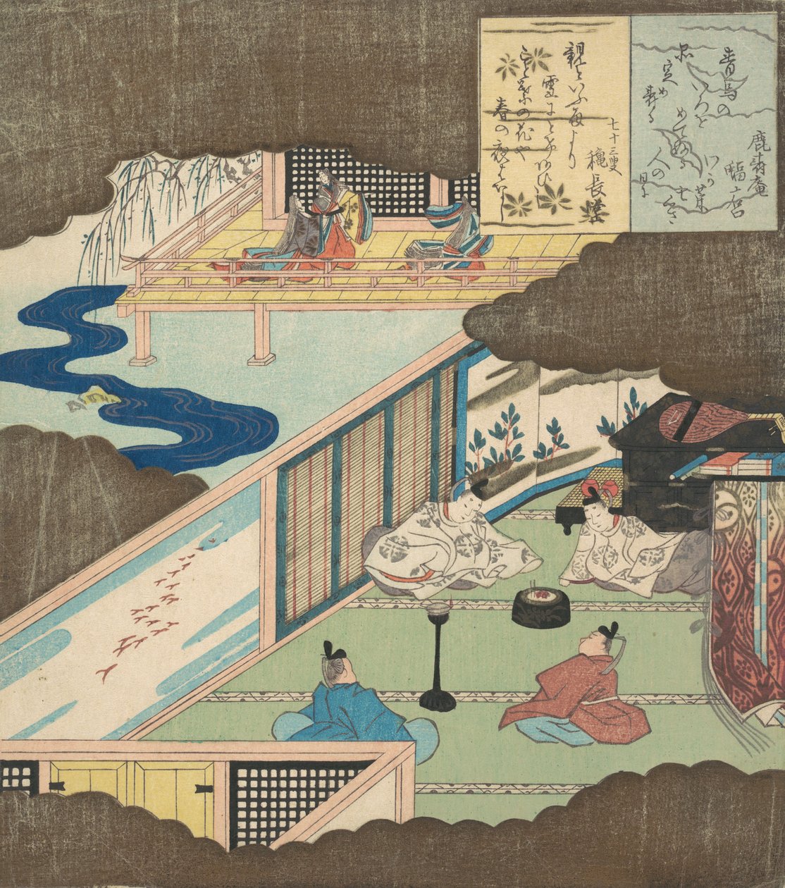 Interiør af et palads med adelsmænd i samtale, ca. 1820. af Totoya Hokkei