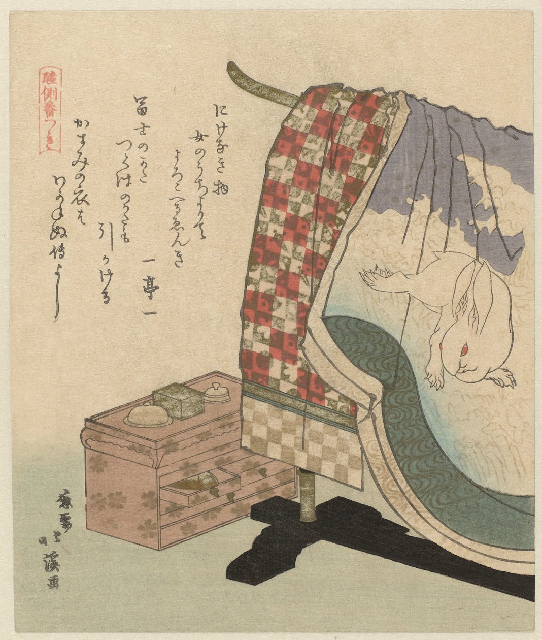 Kimono med kanin Pudebogen (serietitel) Makura no soshi (serietitel på objekt) af Totoya Hokkei