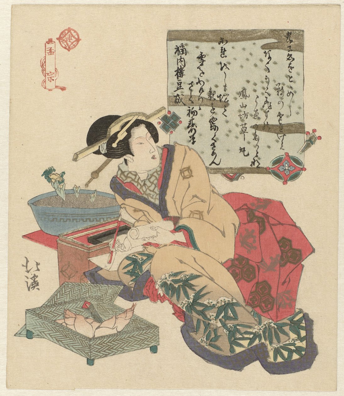 Kvinde skriver et brev Môsô (titel på objekt) af Totoya Hokkei