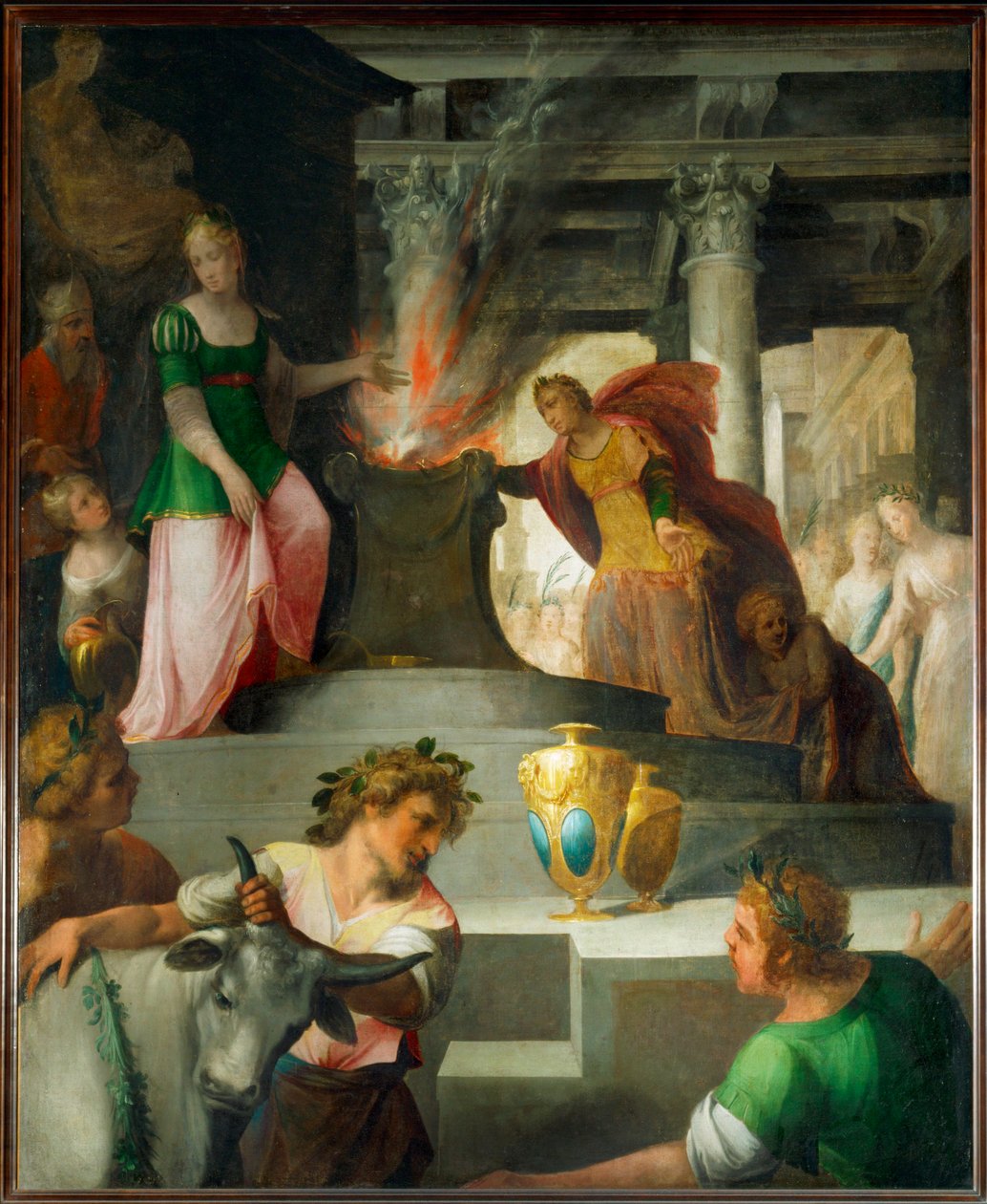 Hyante og Climene ofrer til Venus (maleri på lærred) af Toussaint Dubreuil