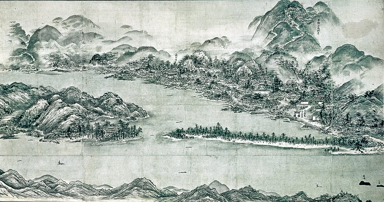 Udsigt over Ama-no-hashidate, ca.1501-06 (blæk og lys farve på papir) af Toyo Sesshu