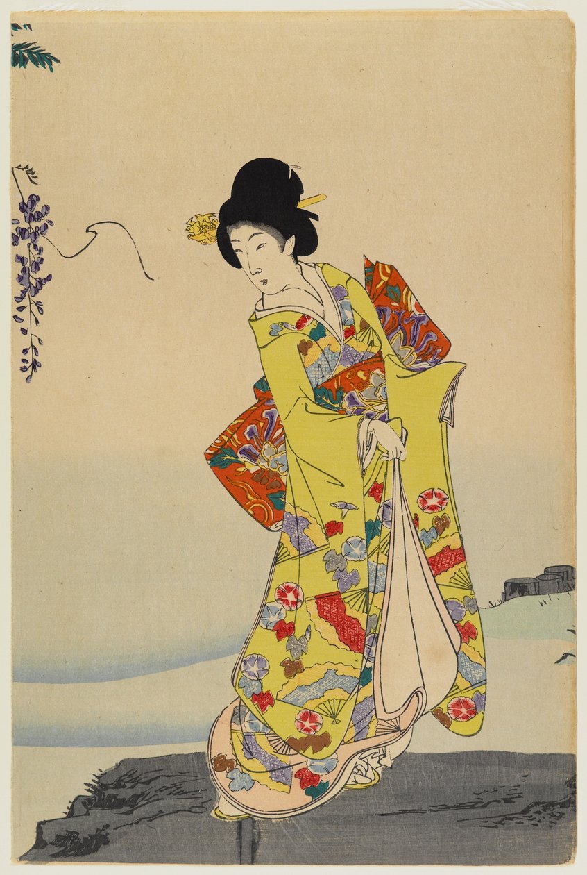 Courtesan, 1897 (træblok i farver) (par til 499351) af Toyohara Chikanobu