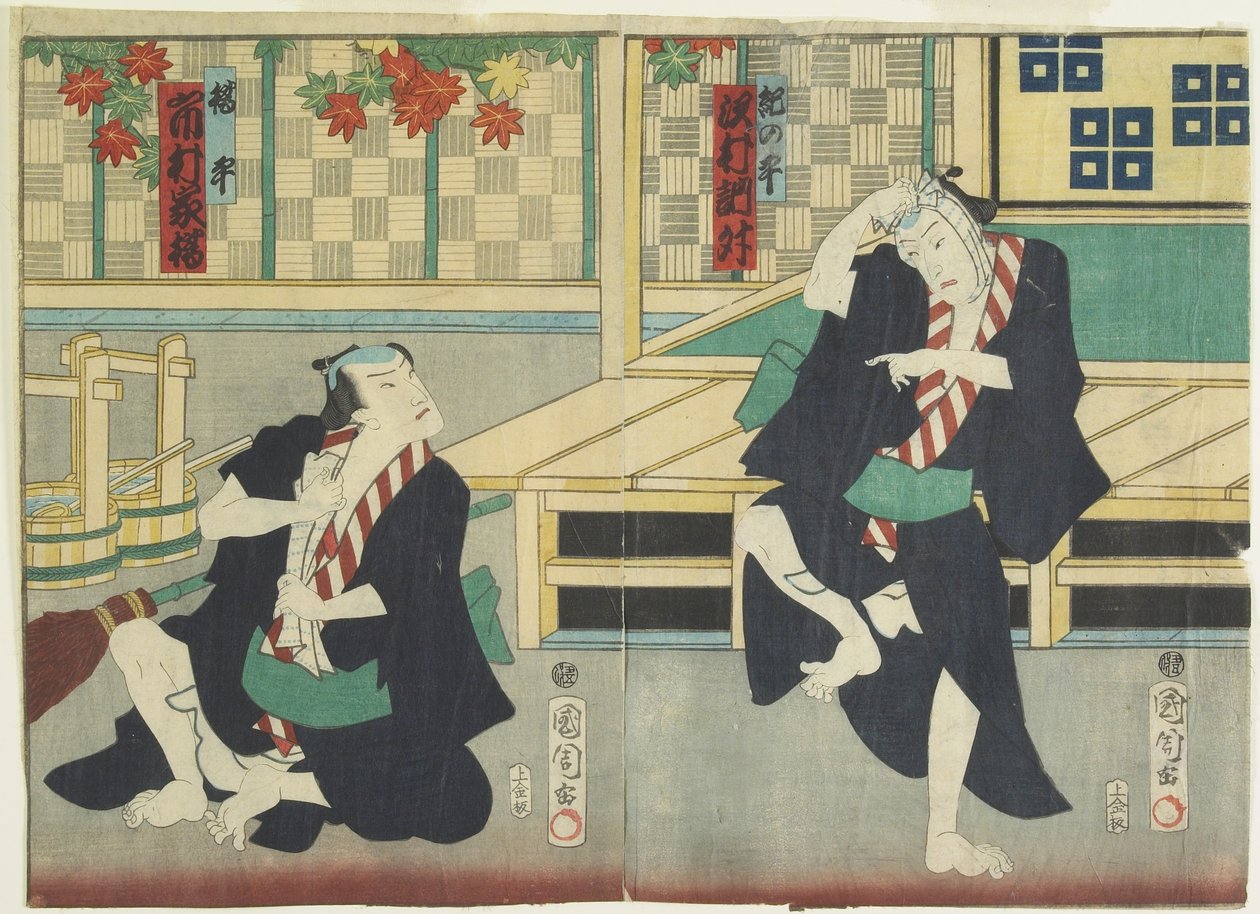 Sawamura Tossho _ Good As Kinohei An d Ichimura Kakitsui As Kippei, maj 1865 af Toyohara Kunichika