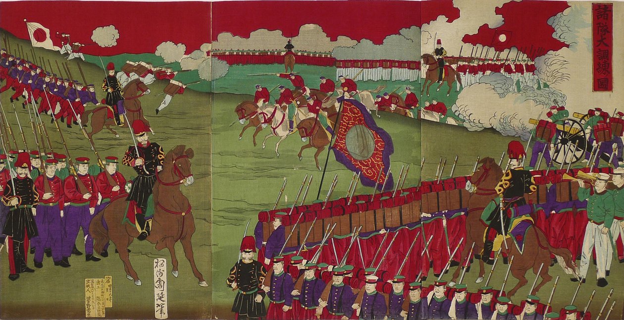 The Great Training Maneuvers af Various Army Corps Shotai dai choren no zu af Toyohara Chikanobu
