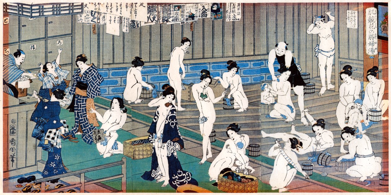 Badehusscene, et tryk af Toyohara Kunichika, 1800-tallet af Toyohara Kunichika