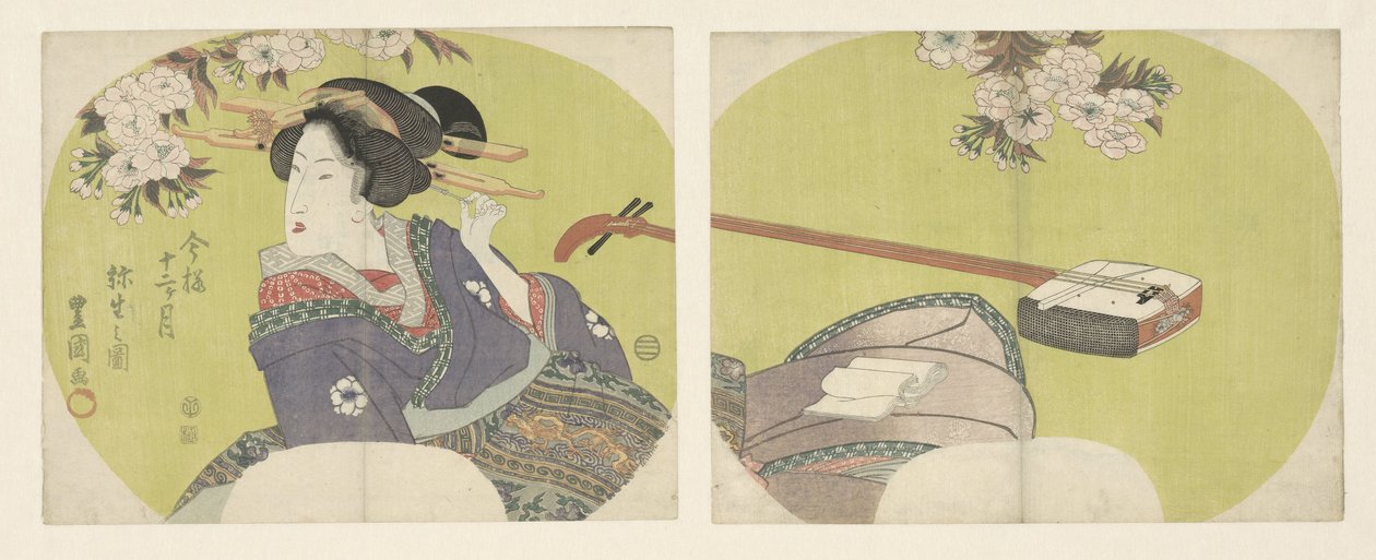 Courtesane og shamisen The Modern Twelve Months (serietitel) Imayo junikagetsu (serietitel på objekt) af Toyokuni (II) , Utagawa
