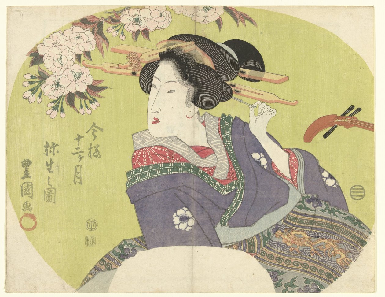 Courtesane og shamisen The Modern Twelve Months (serietitel) Imayo junikagetsu (serietitel på objekt) af Toyokuni (II) , Utagawa