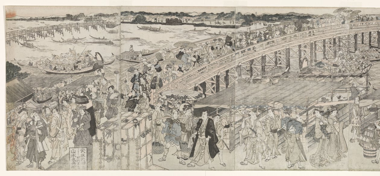 Udsigt: Nyder aftenbrisen ved Ryogoku-broen af Toyokuni (II) , Utagawa