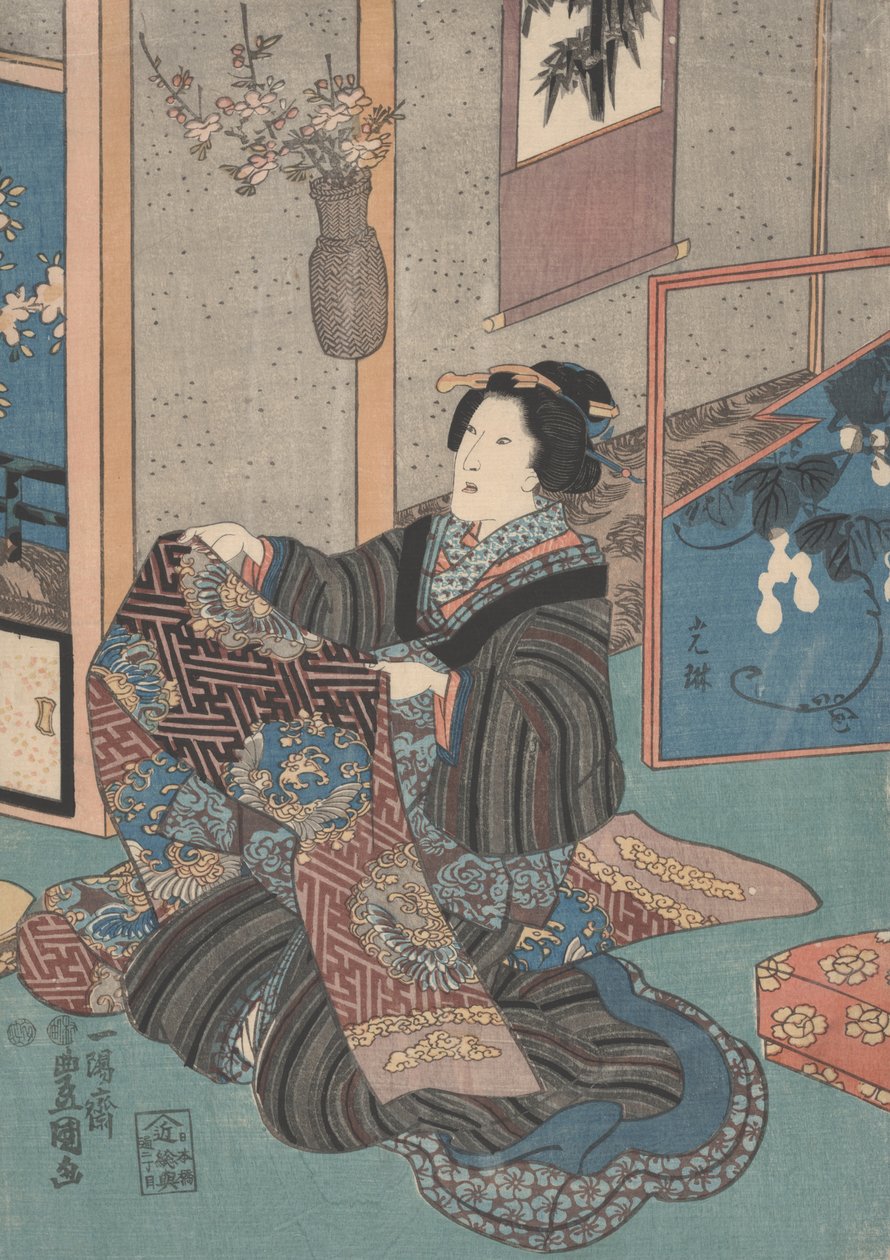 Lady Holder en Obi af Utagawa Toyokuni