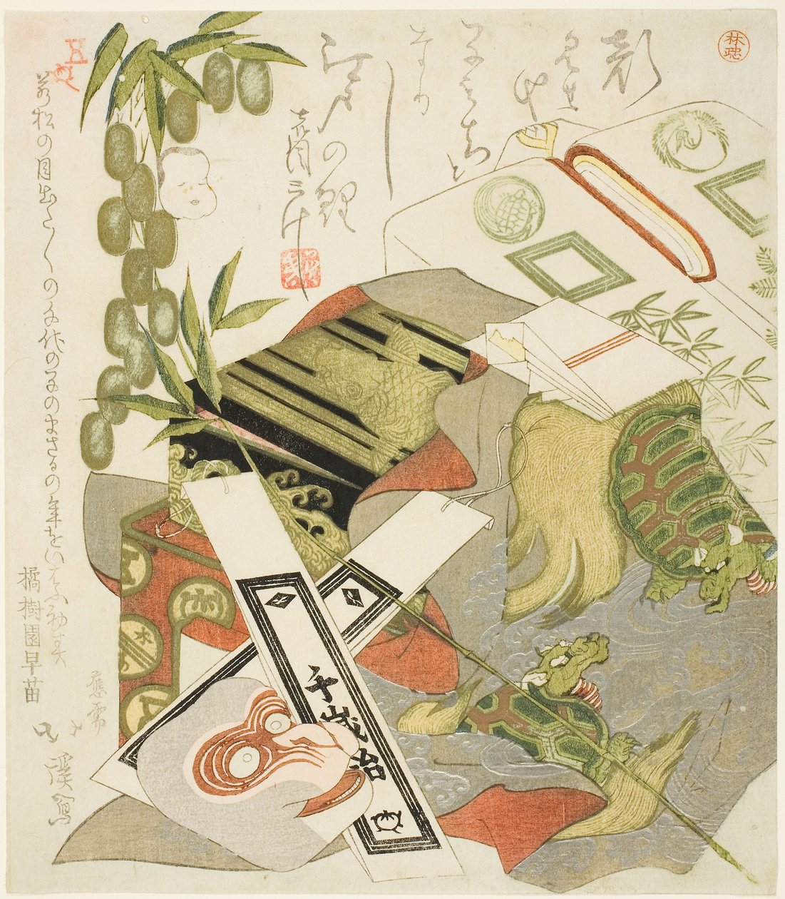 Stilleben med abemaske af Toyota (1780 1850) Hokkei