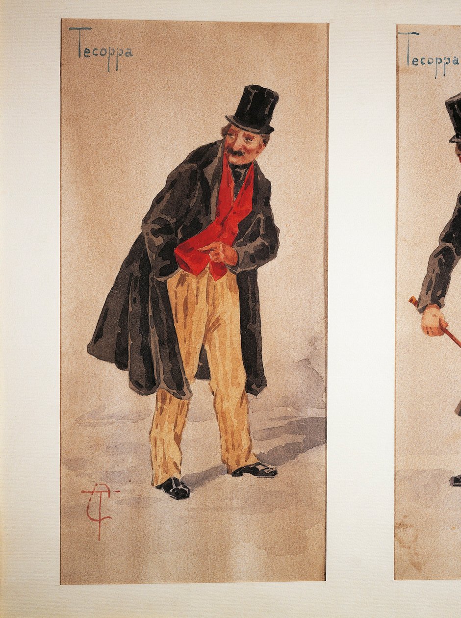 Karakter af Tecoppa skabt af den milanesiske skuespiller Edoardo Ferravilla i 1874, akvarel af Tranquillo Cremona af Tranquillo Cremona