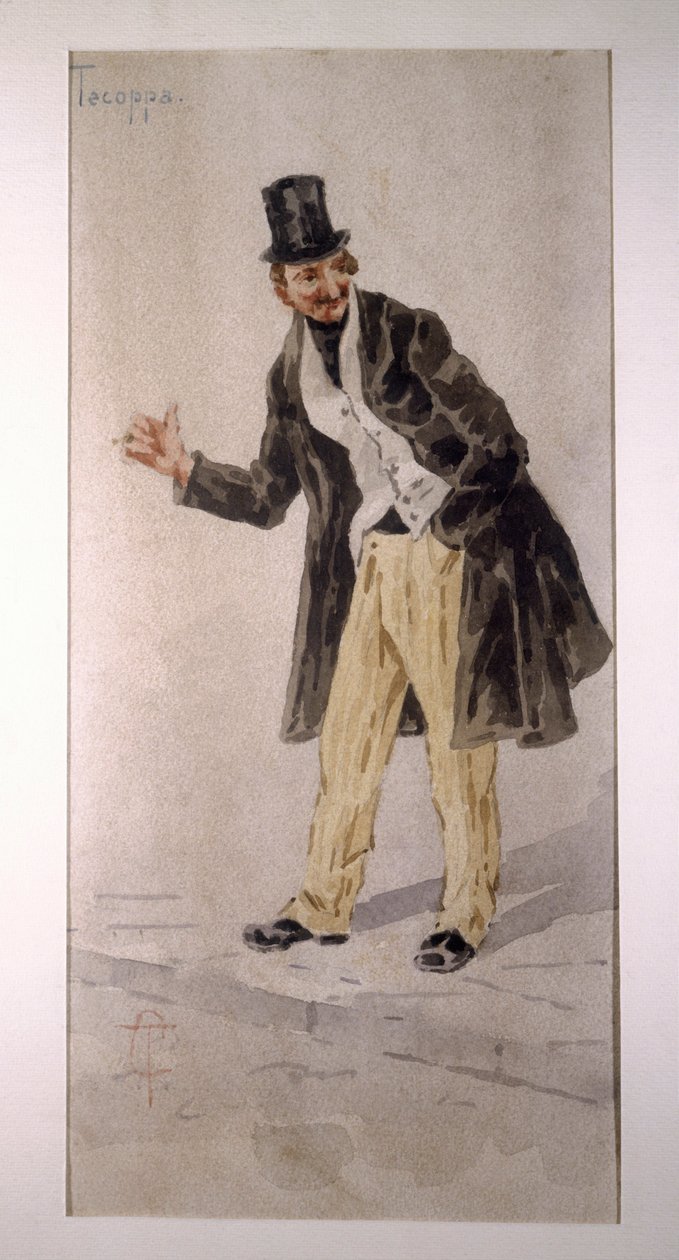 Karakter af Tecoppa skabt af den milanesiske skuespiller Edoardo Ferravilla i 1874, akvarel af Tranquillo Cremona af Tranquillo Cremona