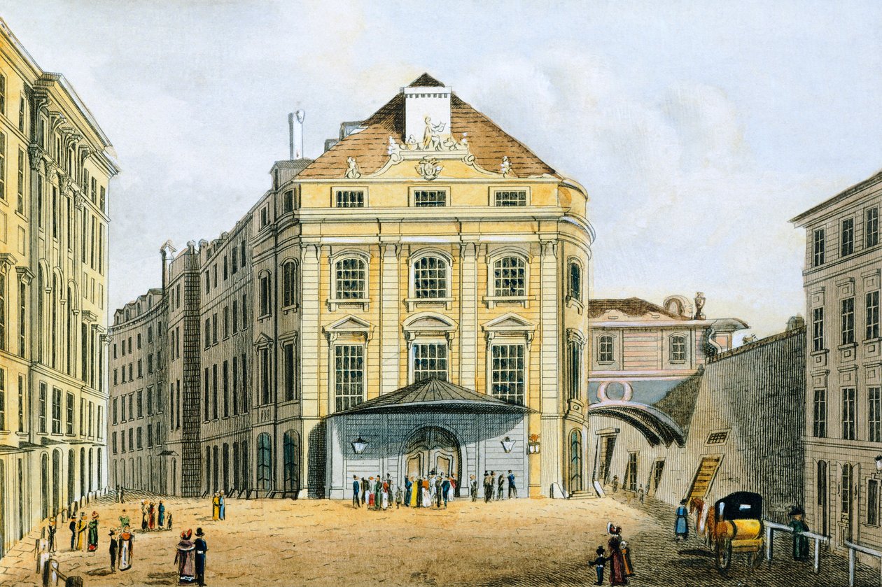 Østrig, Wien, Kaiserliches og Koenigliches Hoftheater (kejserligt og kongeligt teater) af Tranquillo Mollo, gravering af Tranquillo Mollo