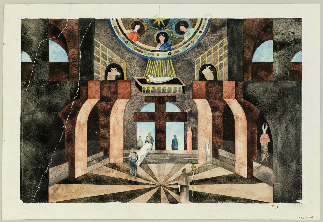 Scenedesign til Tragedy Die Nibelungen af ​​Friedrich Hebbel, ca 1934. af Traugott Müller