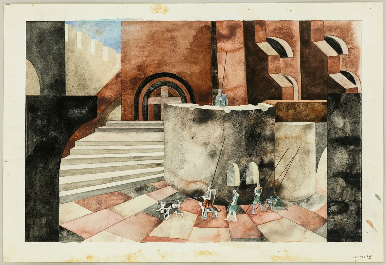 Scenedesign til Tragedy Die Nibelungen af ​​Friedrich Hebbel, ca 1934. af Traugott Müller
