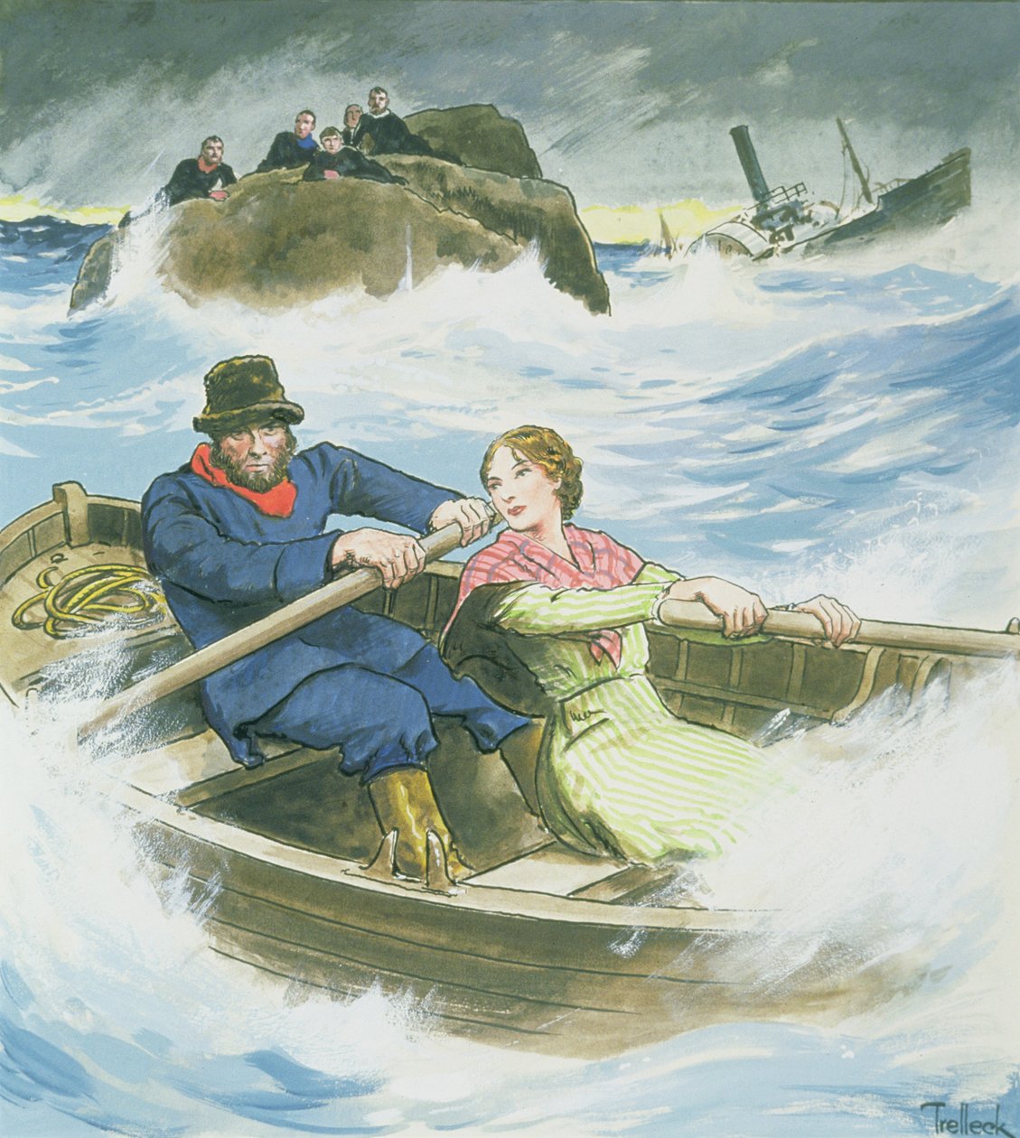 Grace Darling (1815-41) og hendes far reddede overlevende fra det skibbrudne dampskib 
