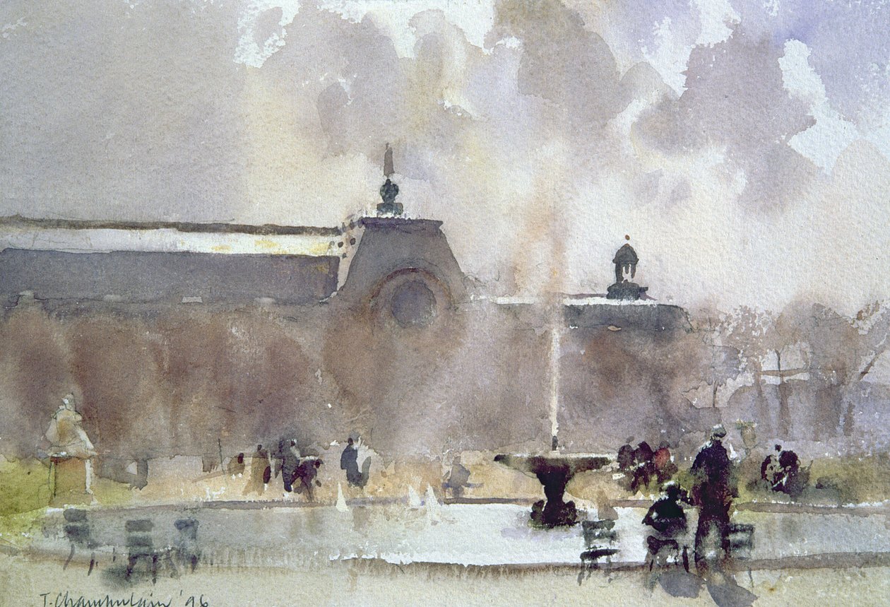 Breezy Day, Tuilleries Gardens, 1996 (wc på papir) af Trevor Chamberlain