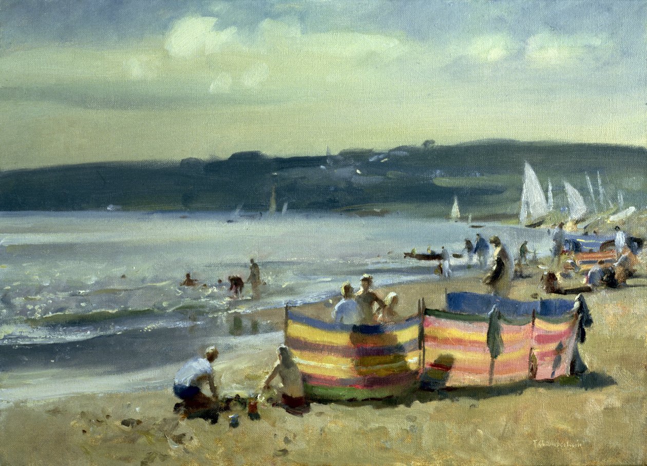 Børn på stranden ved Abersoch af Trevor Chamberlain