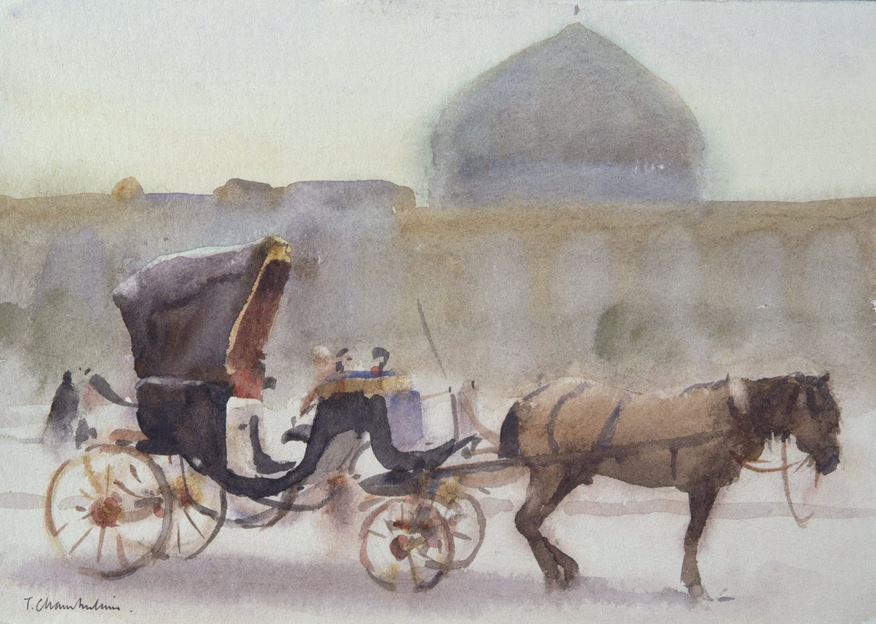 Hest og vogn, Naghshe Jahan-pladsen, Isfahan (wc på papir) af Trevor Chamberlain