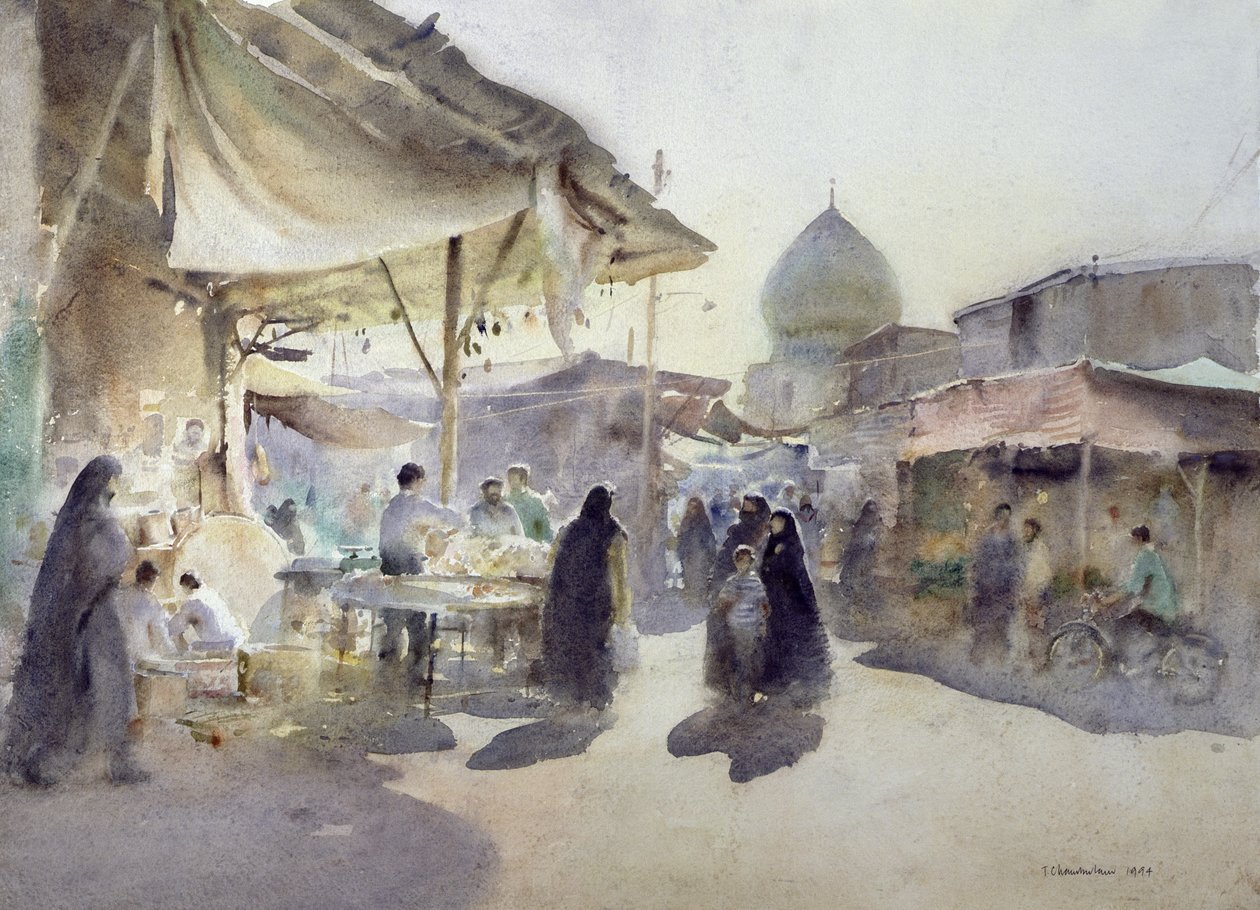Lys og skygge, Shiraz Bazaar, 1994 (wc på papir) af Trevor Chamberlain