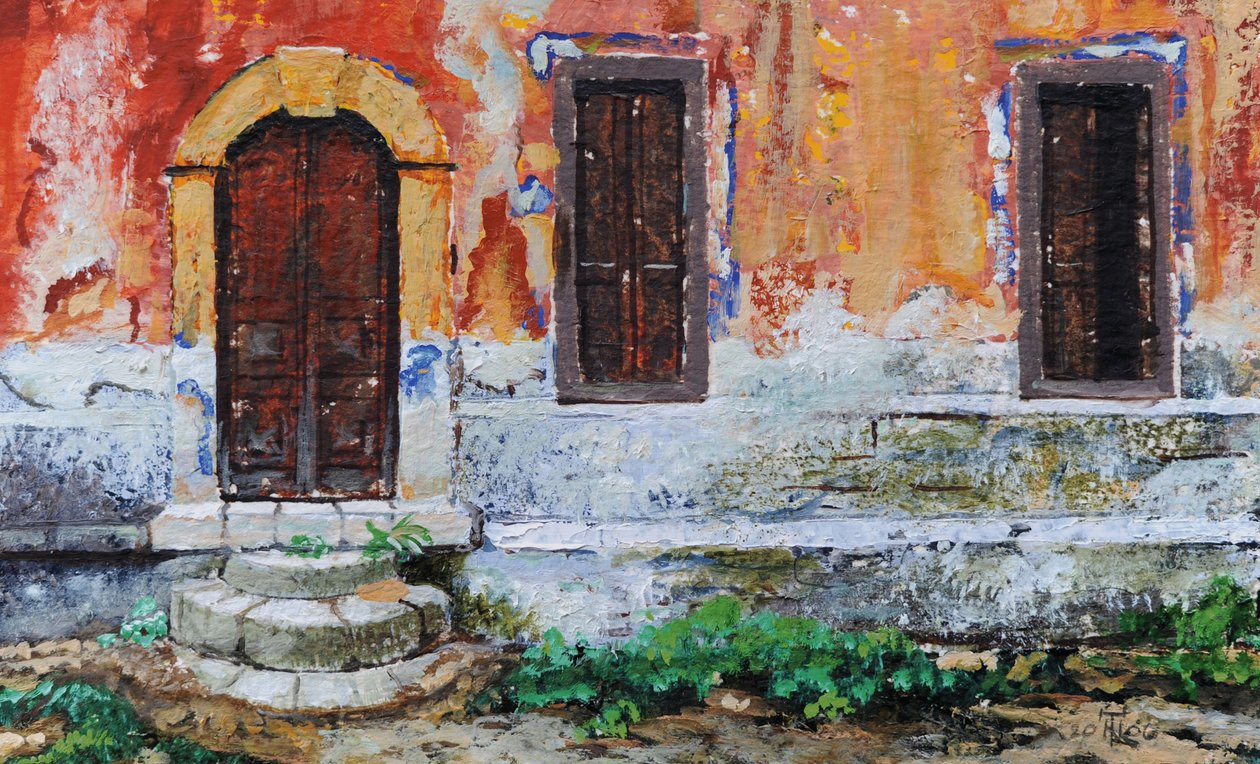 Doorway, Korfu, 2006 (olie på papir) af Trevor Neal