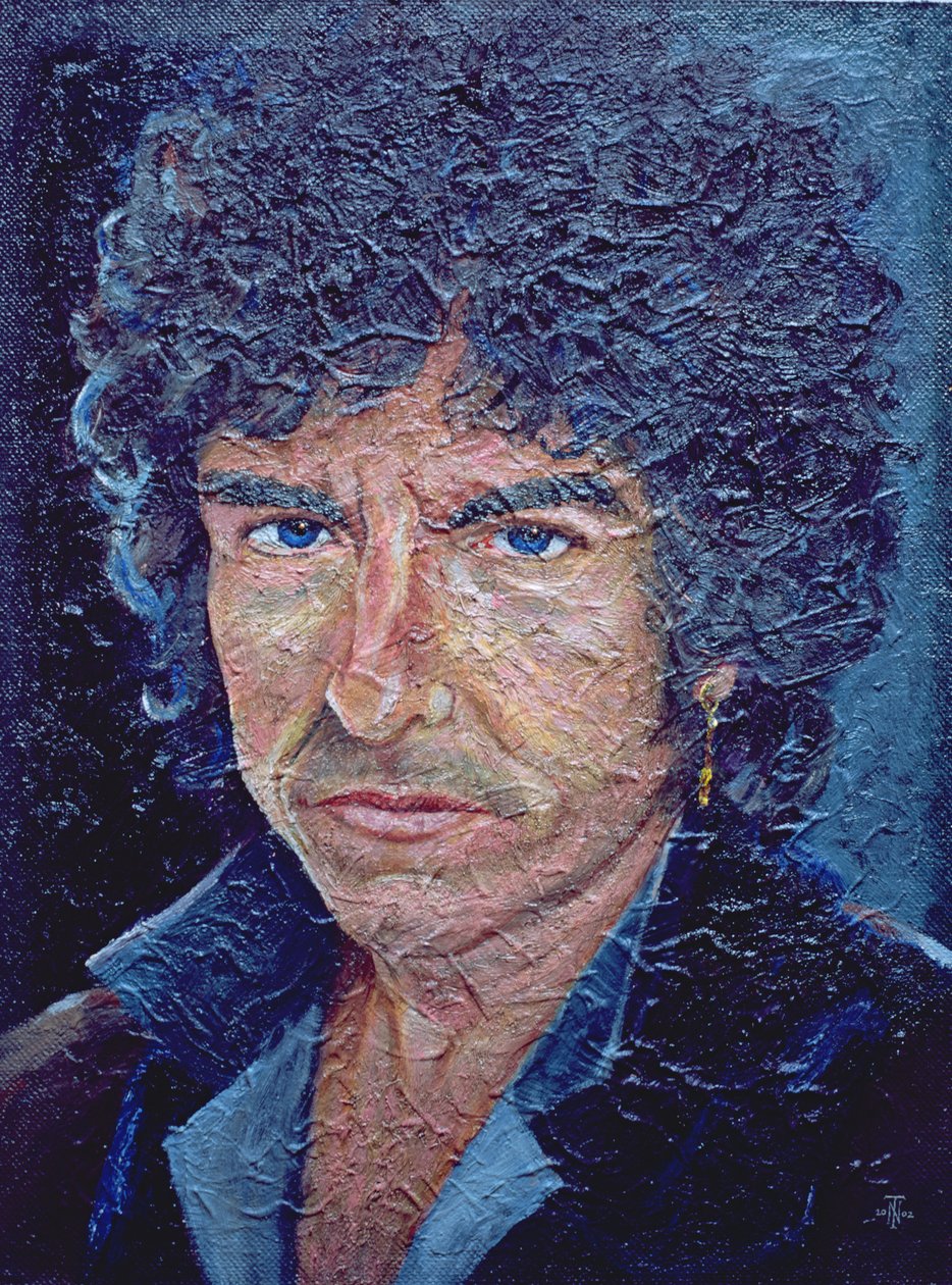 Dylan (f.1941) (olie akryl på alabastin på hessian lagt bord) af Trevor Neal