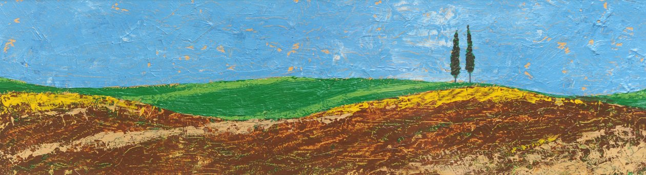 Two Trees, Rolling Hills, Toscana, 2005 (olie på papir) af Trevor Neal