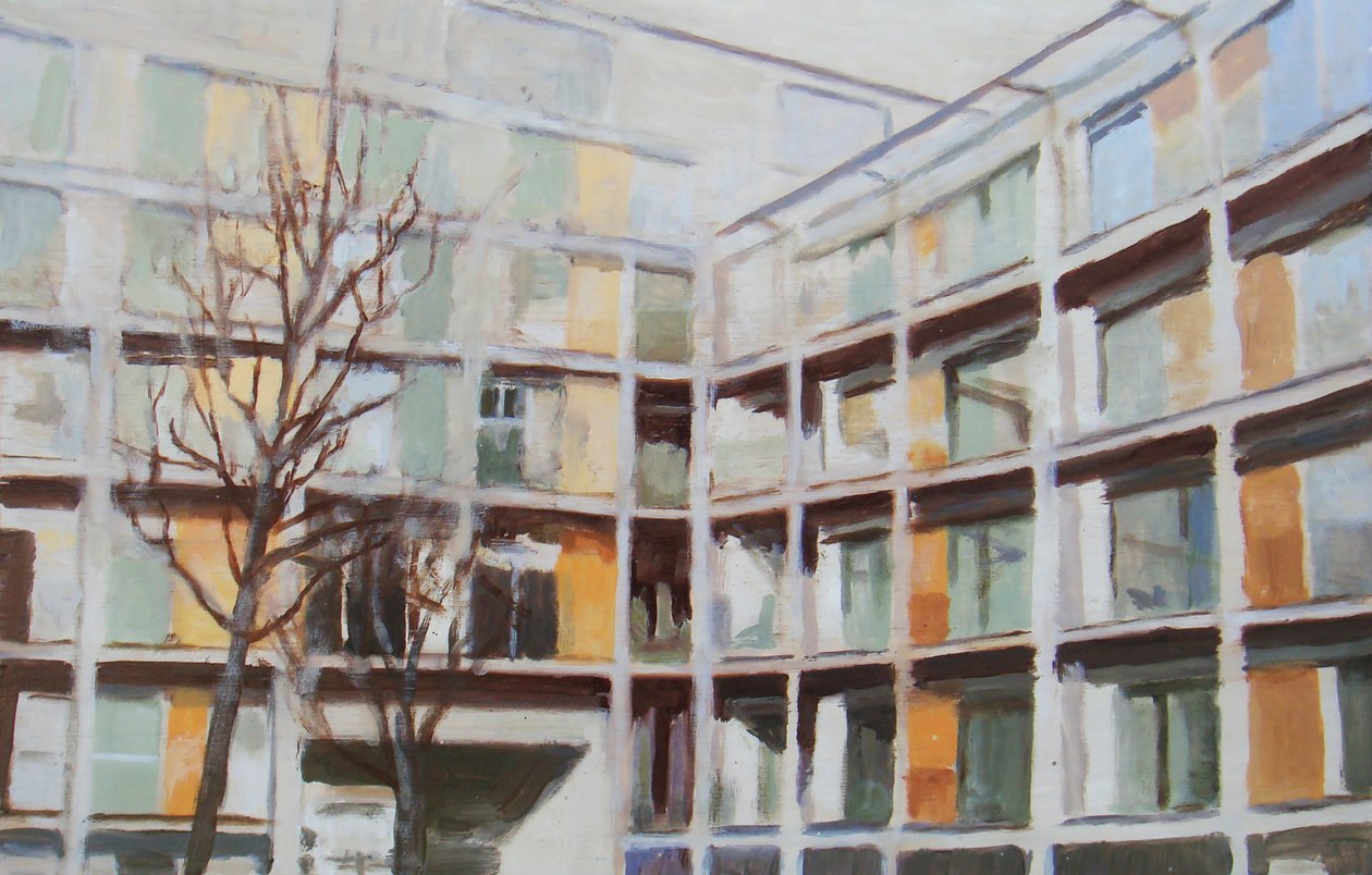 Et sted at bo 44, 2012 (olie på krydsfiner) af Trevor Burgess