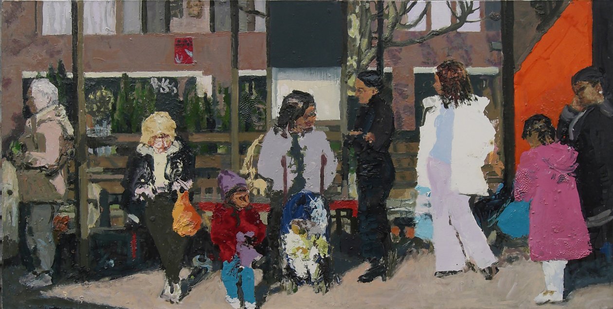 Busstoppested, 2003 (olie på lærred) af Trevor Burgess