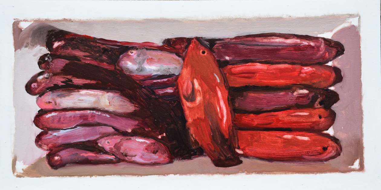 Fiskekasse 2 (Billingsgate, London), 2016 (olie på plade) af Trevor Burgess