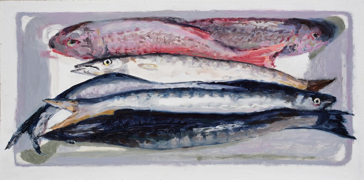 Fiskekasse 3 (Billingsgate, London), 2016 (olie på plade) af Trevor Burgess