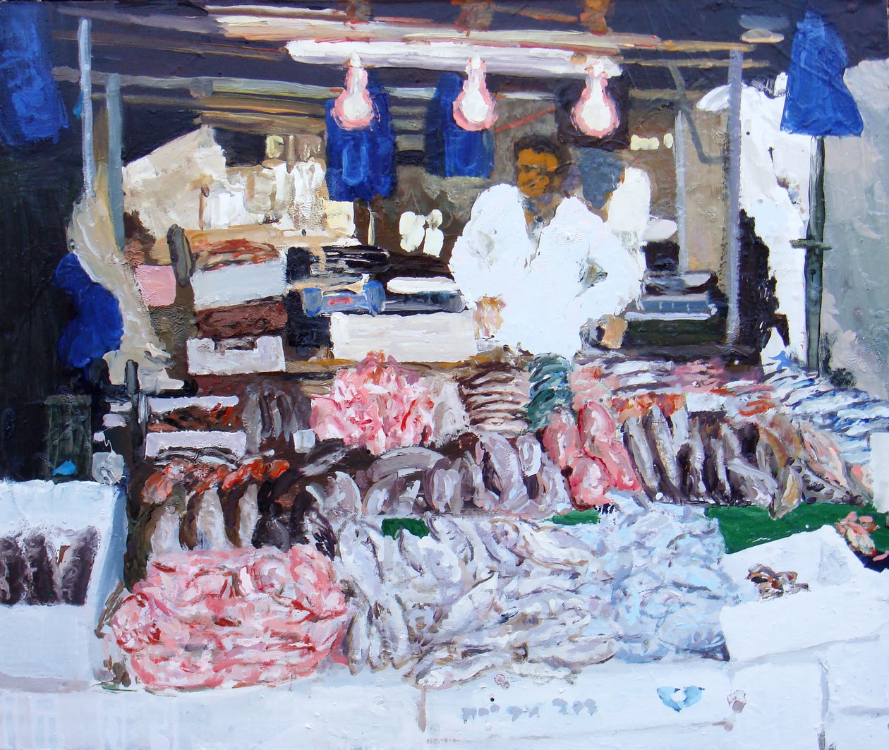 Fiskebod (Ridley Road, London), 2009 (olie på lærred) af Trevor Burgess