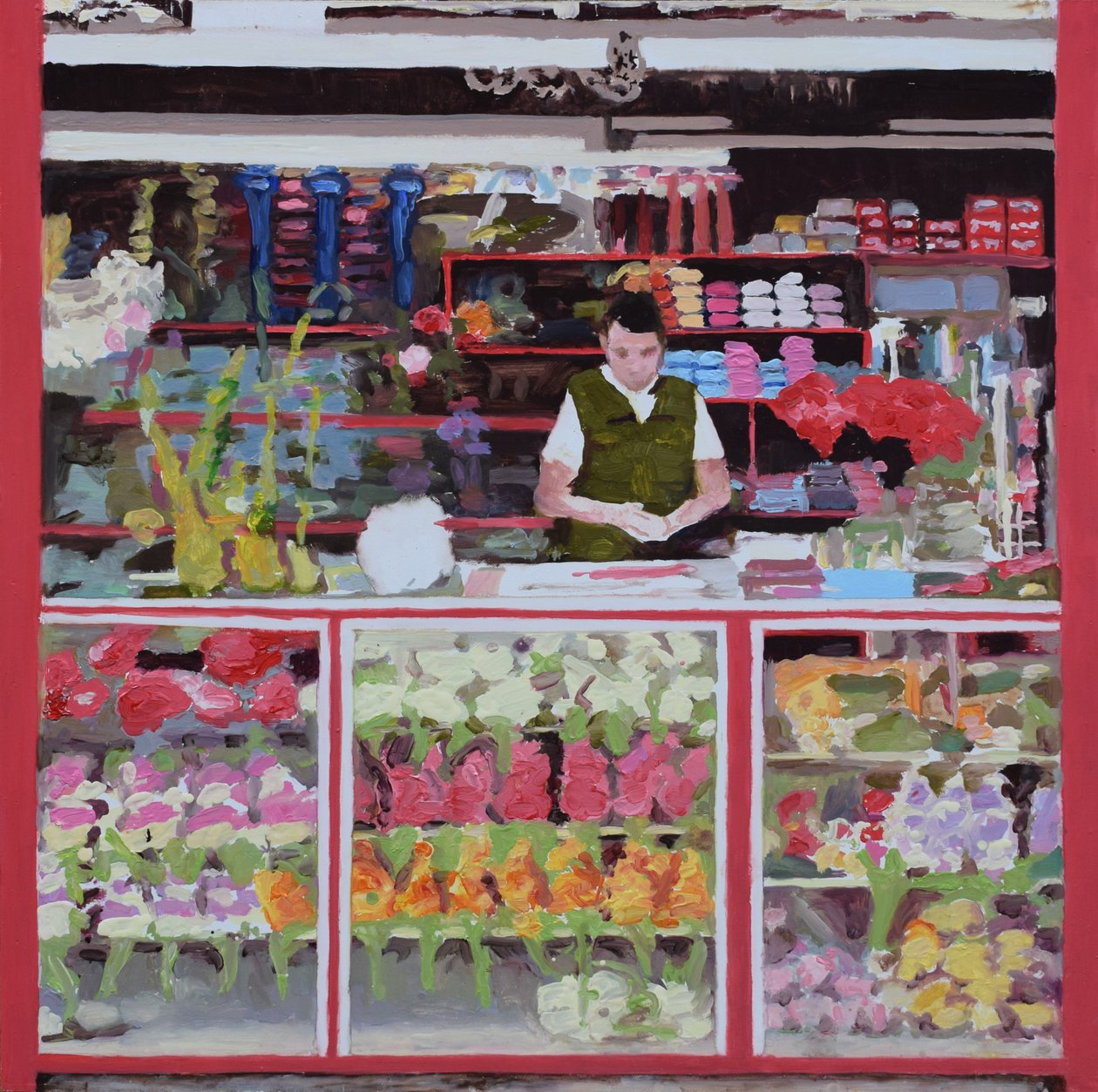 Blomsterbod (Bogotá, Colombia), 2016 (olie på plade) af Trevor Burgess