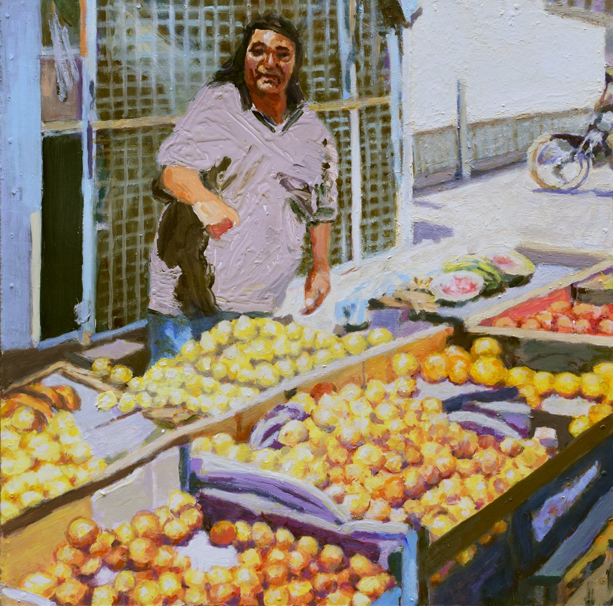 Frugtsælger (San Juan, Argentina), 2016 (olie på plade) af Trevor Burgess