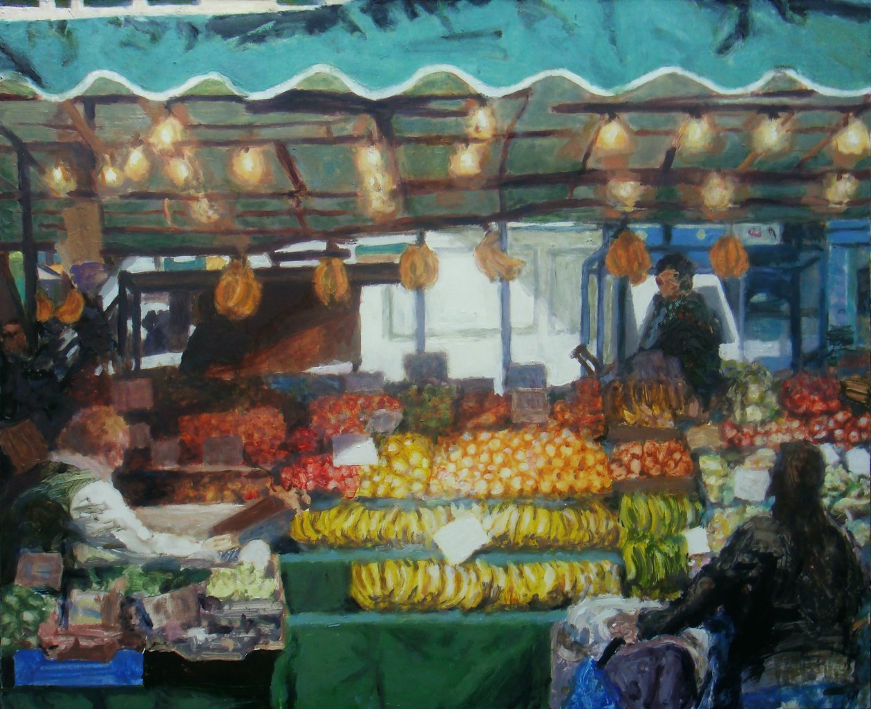 Stor markedsbod (Lewisham, London), 2011 (olie på plade) af Trevor Burgess