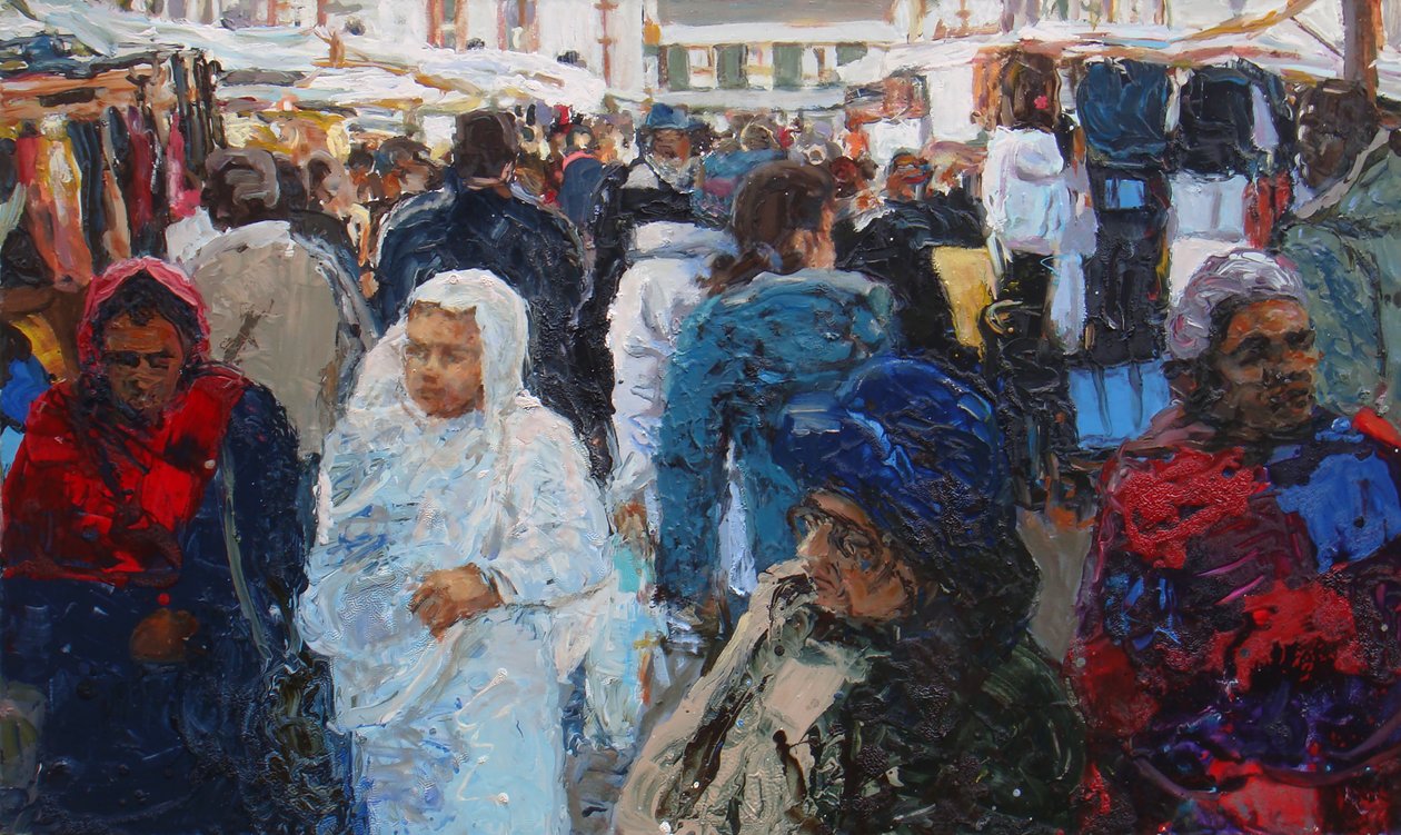 Market shoppers (Ridley Road, London), 2011 (olie på lærred) af Trevor Burgess